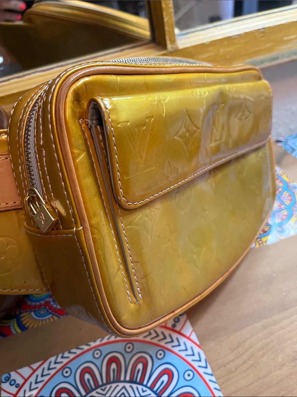 Louis Vuitton Yellow Vernis Monogram Crossbody Bag with Natural Leather Strap - Picture 2 of 13